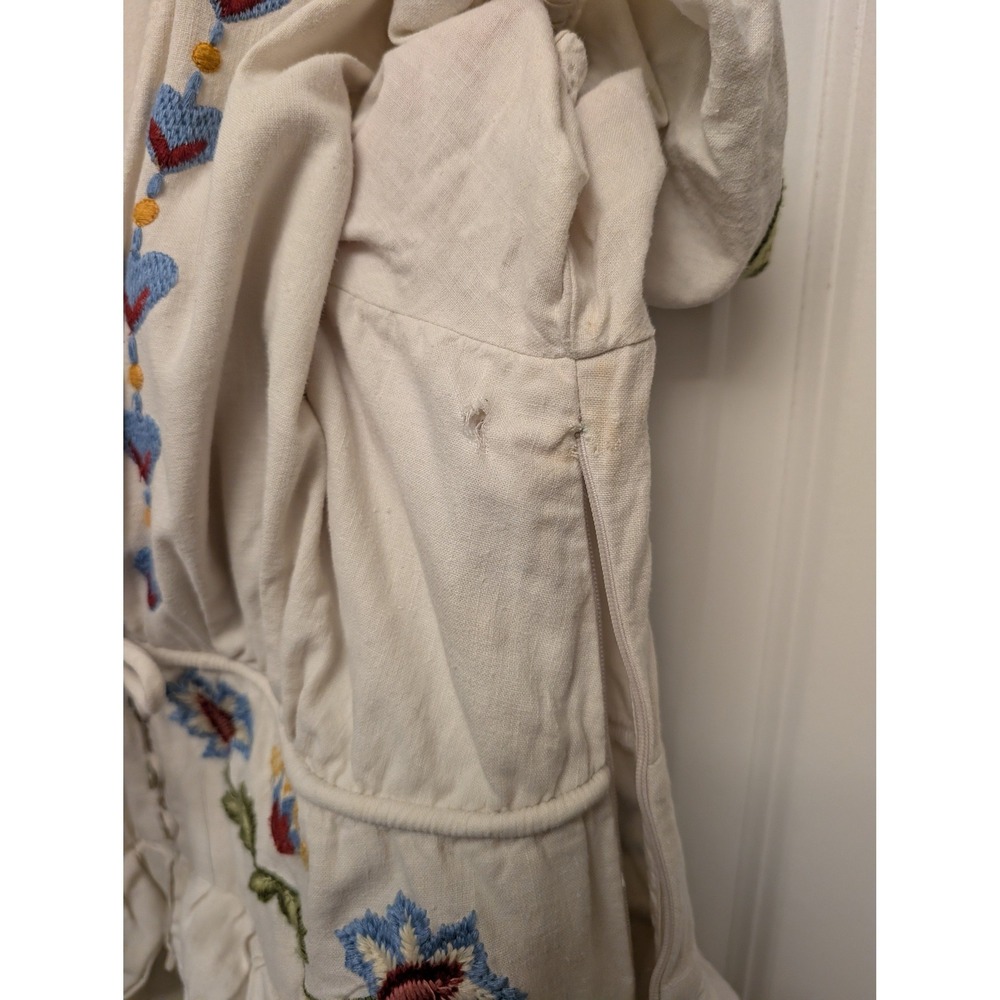 Farm Rio Cream‎ Floral Embroidered Linen Blend Romper V-Neck Puff Sleeve Boho - Picture 5 of 10